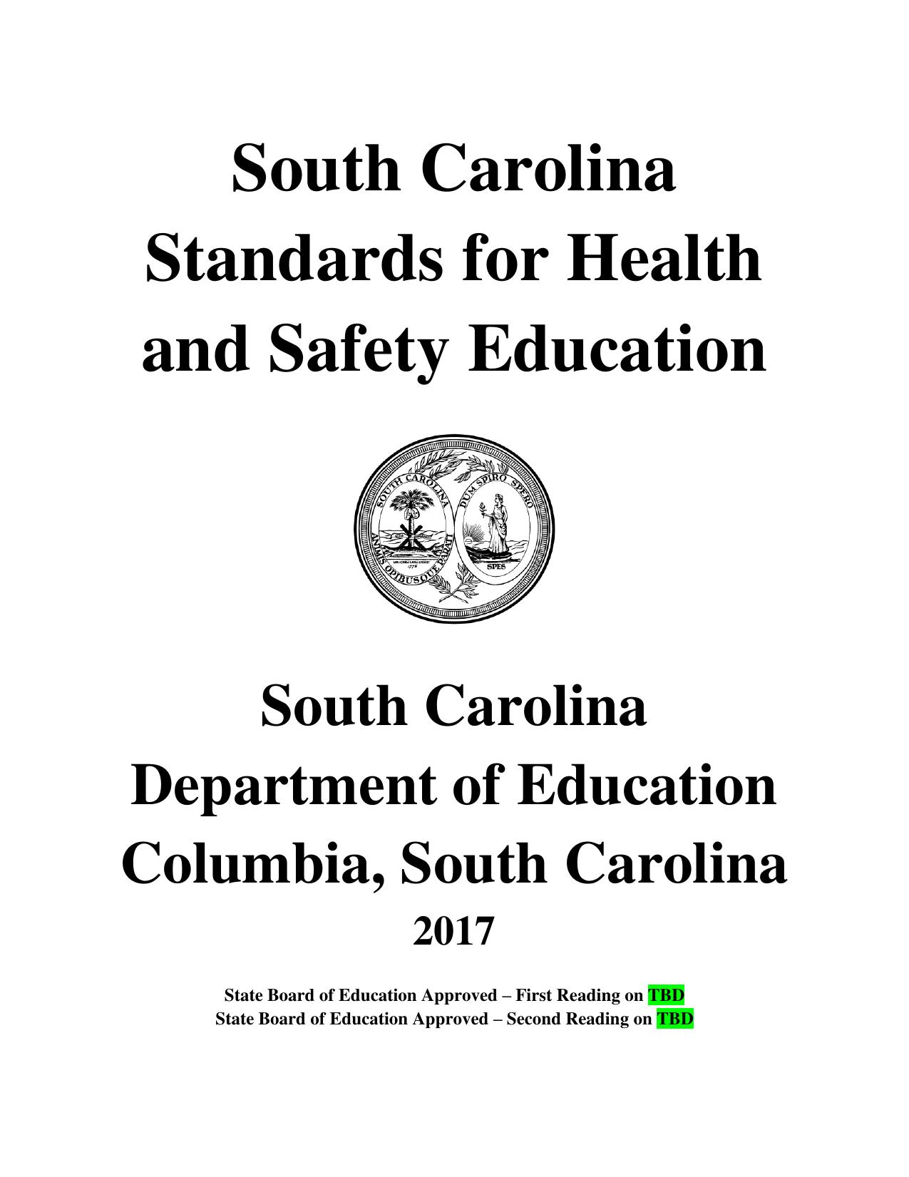 South Carolina Standards for Health and Safety Education 2016