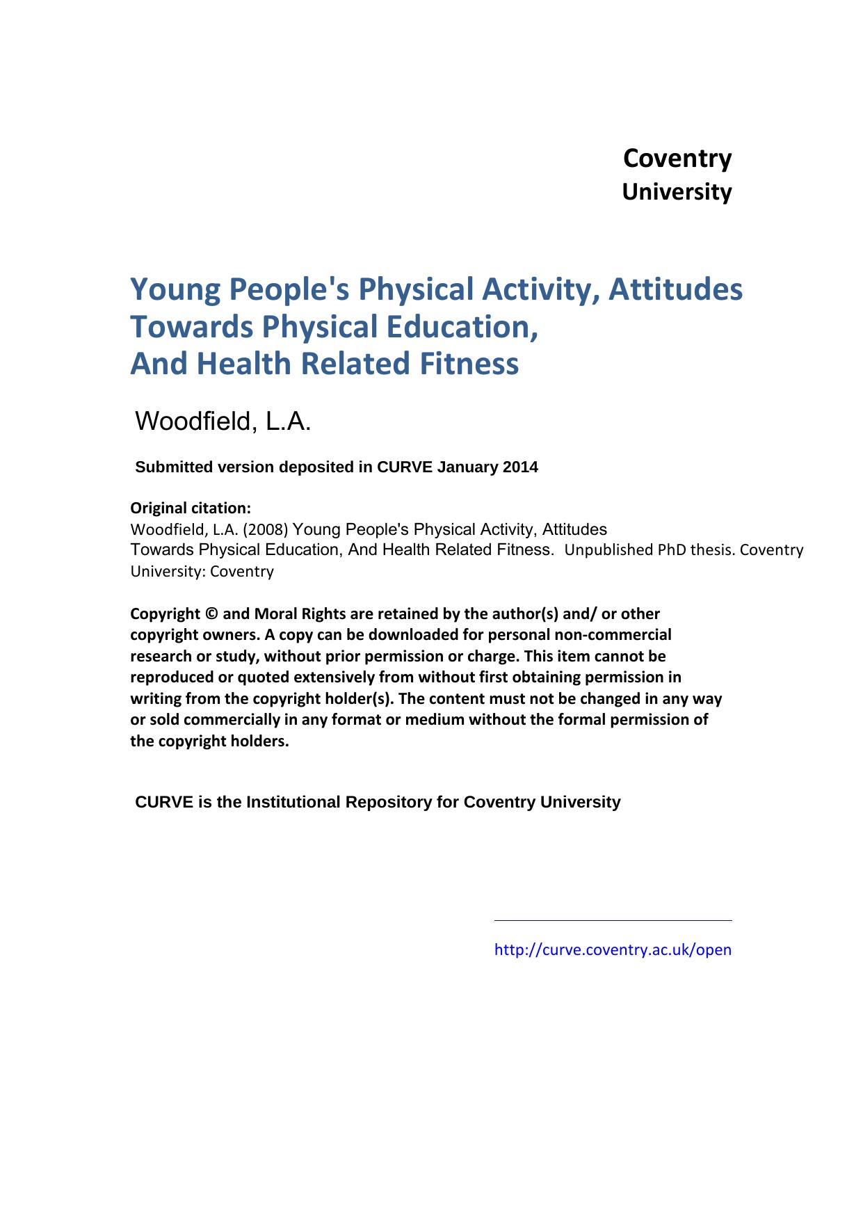 Young People's Physical Activity, Attitudes Towards Physical Education, And Health Related Fitness 2014