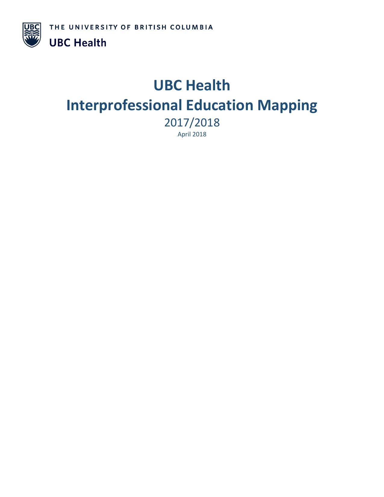 UBC Health Interprofessional Education Mapping 2017