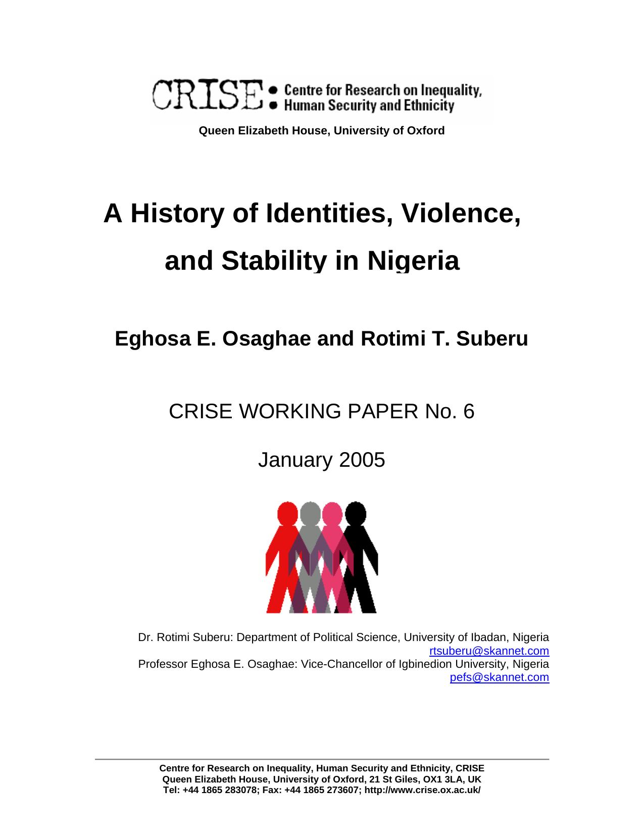 THE HISTORY OF IDENTITIES AND VIOLENT CONFLICTS IN NIGERIA