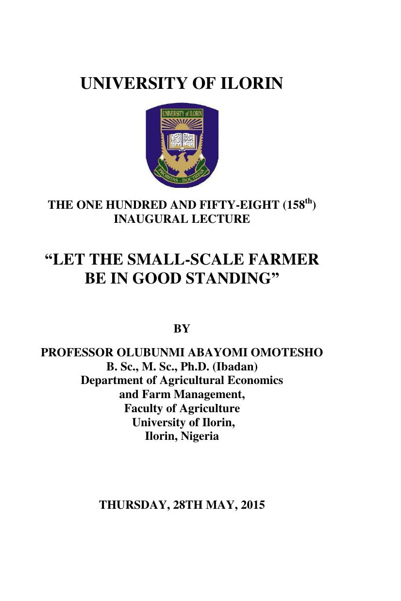 “LET THE SMALL-SCALE FARMER 2015