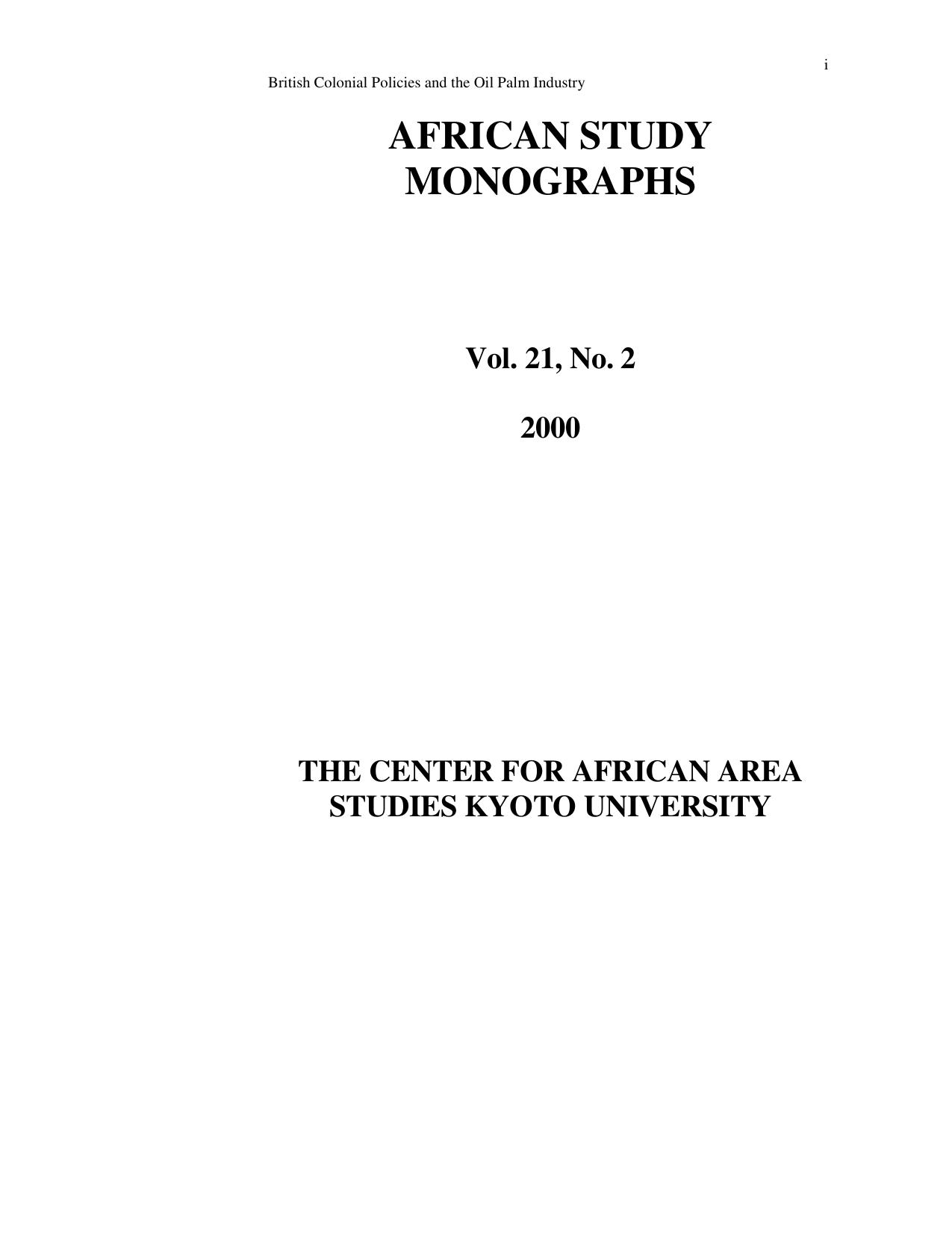 AFRICAN STUDY MONOGRAPHS