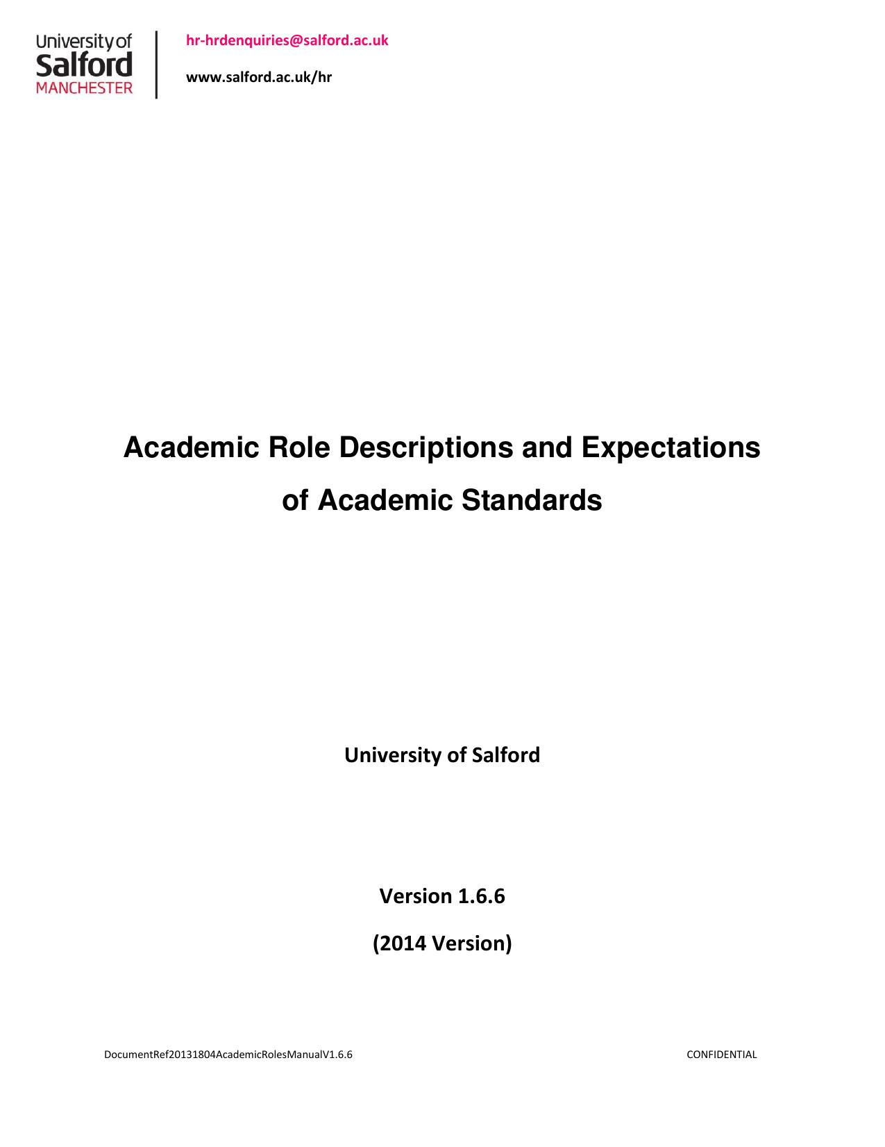 Academic Role Descriptions and Expectations 2014