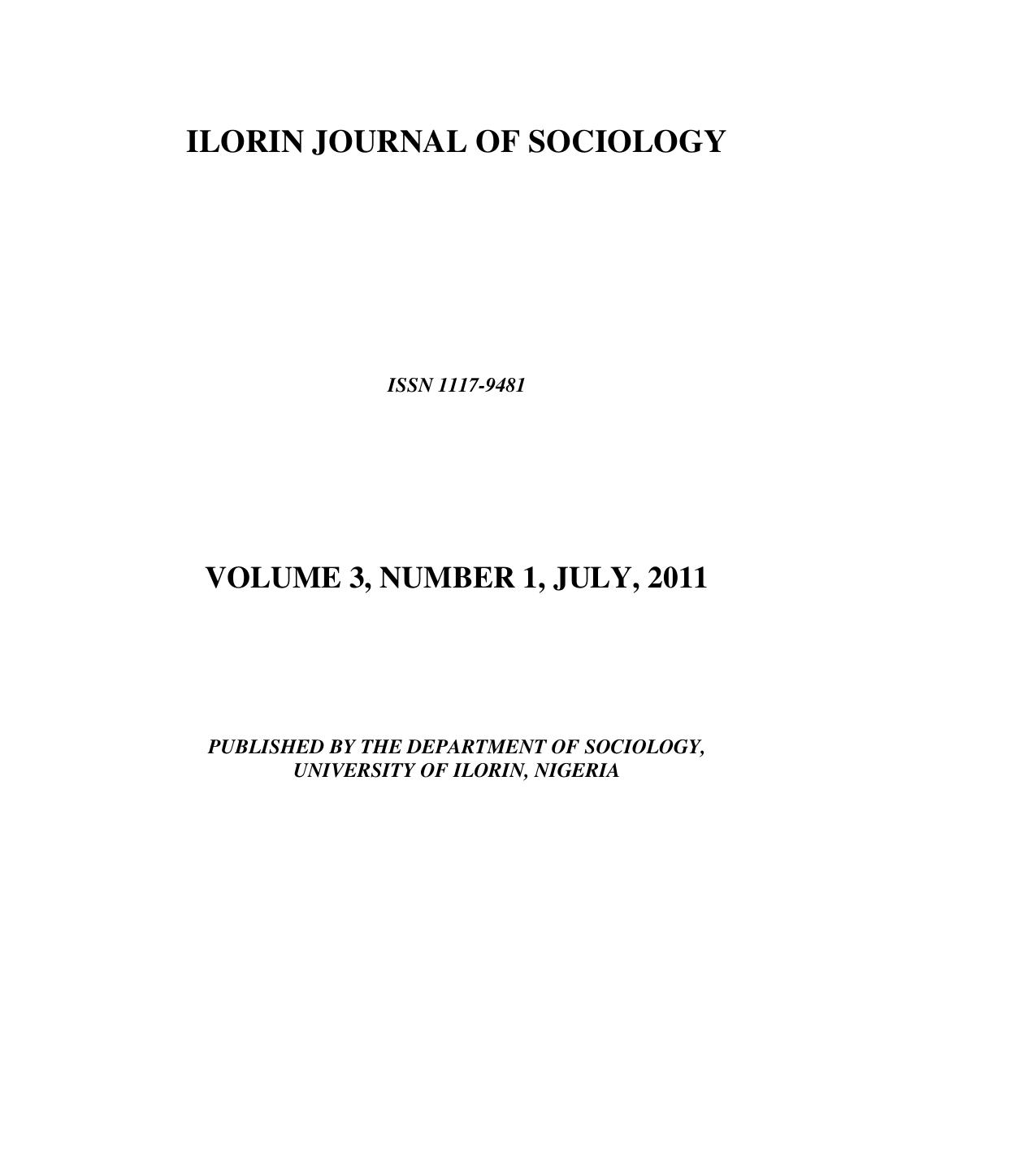 ILORIN JOURNAL OF SOCIOLOGY